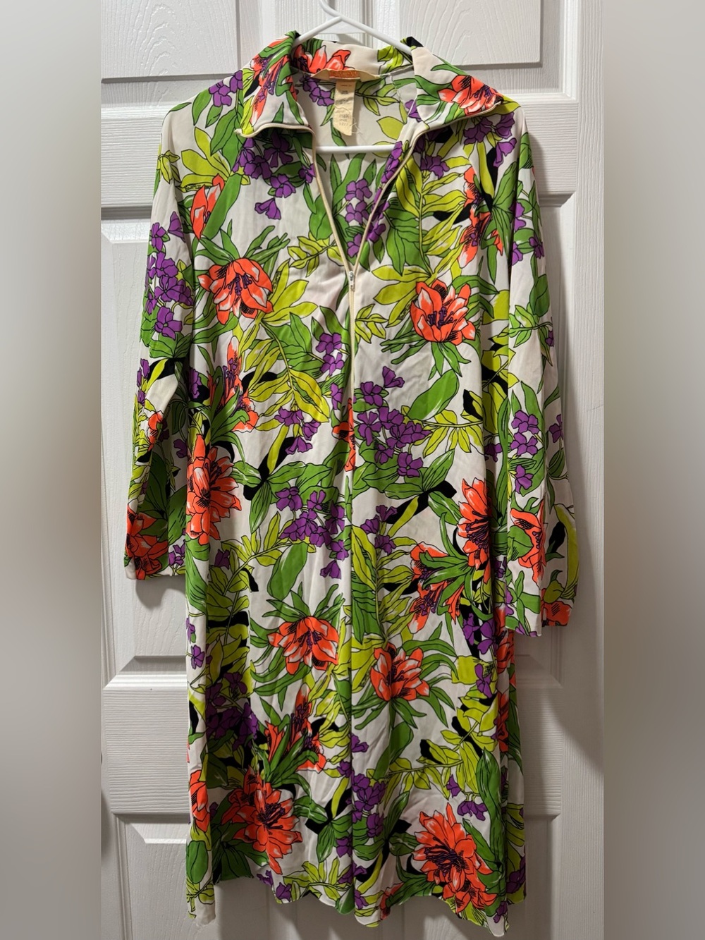 Vintage 70sStyle Floral Zip Dress - Bright Tropical Print